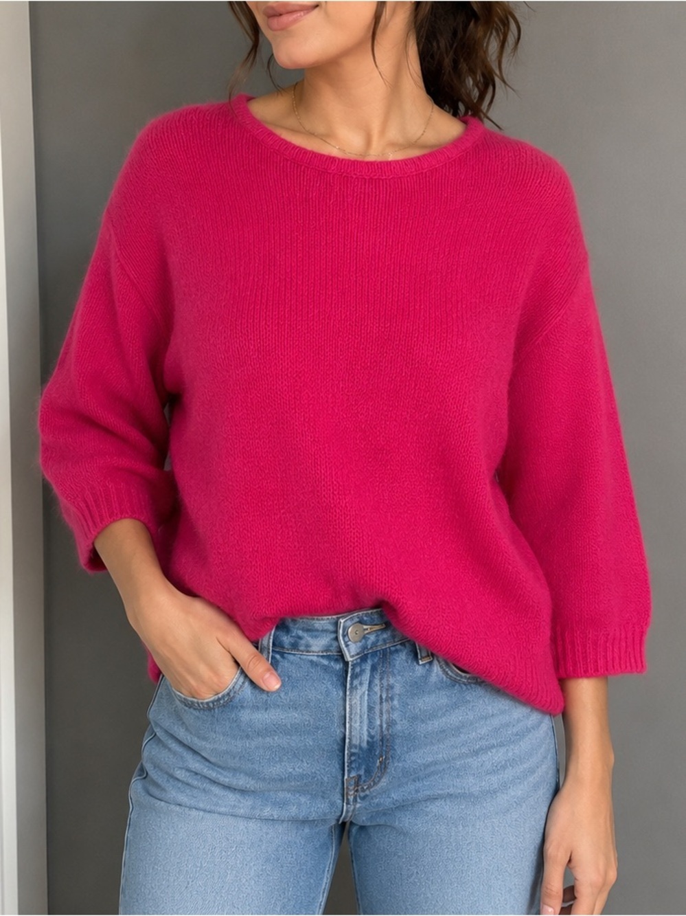 Vintage Eaton 2X Hot Pink Silk Angora Blend Sweater Oversized Knit
